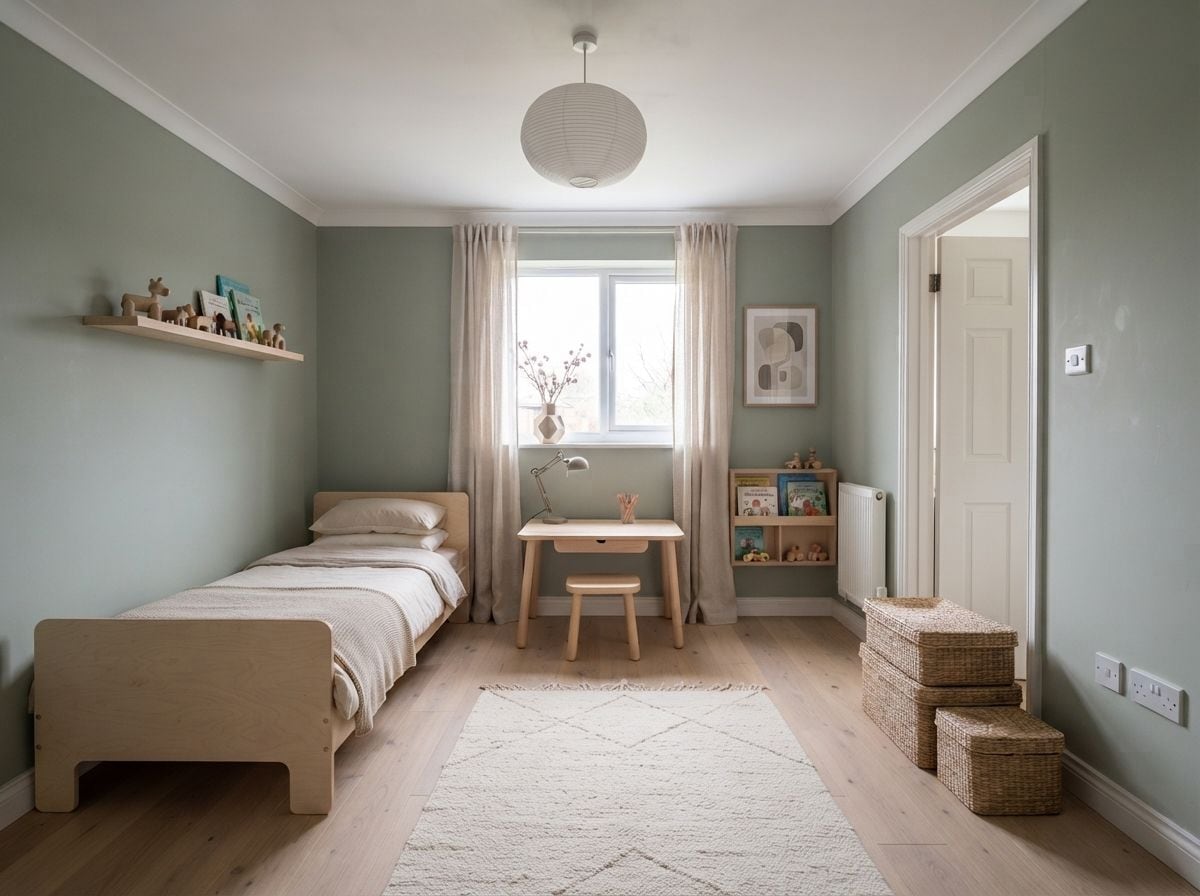 A children's room redesigned by Roomalune, with storage and a play area